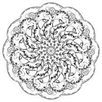 Mandala with mouse and cheese and doodle twigs, fantasy coloring page for creativity and design vector