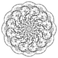 Mandala with mouse and cheese and doodle twigs, fantasy coloring page for creativity and design vector