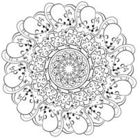 Mandala with mouse and square piece of cheese and intricate patterns, outline coloring page for relaxation and design vector