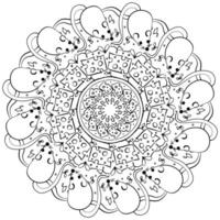 Mandala with mouse and square piece of cheese and intricate patterns, outline coloring page for relaxation and design vector