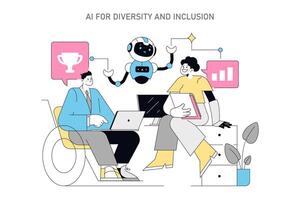 Using AI for Human Resources. Flat Illustration vector