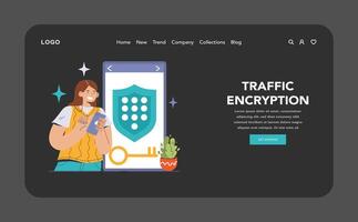 Data encryption dark or night mode web, landing. Personal information, vector