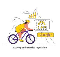 actividad y ejercicio regulación concepto alienta aptitud mediante ciclismo y pistas Progreso con salud aplicaciones promueve activo estilo de vida y bienestar ilustración vector