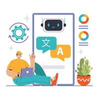 NLP in Action concept. A tech-savvy individual interacts with an advanced vector