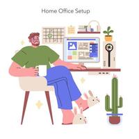 hogar oficina preparar ilustración un tranquilo trabajo ambiente a hogar presentando un bien organizado escritorio, personal toca, y un insinuación de verdor ilustración vector