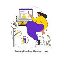 preventivo salud medidas concepto vitrinas salud supervisión mediante digital plataformas, enfatizando proactivo personal cuidado de la salud administración ilustración vector