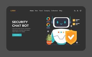 Security Chat Bot dark or night mode web, landing. Digital guardian bot vector