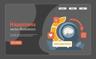 Illustration showcasing the brain's endorphin release, triggering happiness. Flat illustration vector