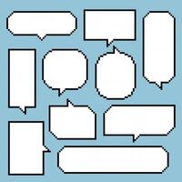 collection set of retro game 8bit pixel speech bubble balloon black and white color vector