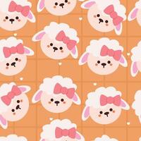 seamless pattern cute cartoon sheep wearing pink ribbon. cute animal wallpaper for textile, gift wrap paper vector