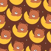 seamless pattern cartoon bear on the moon. cute animal wallpaper illustration for gift wrap paper vector