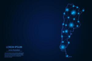 Abstract image Argentina map - With Blue Glow Dots And Lines On Dark Gradient Background, 3D Mesh Polygon Network Connection. vector