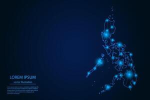 Abstract image Philippines map - With Blue Glow Dots And Lines On Dark Gradient Background, 3D Mesh Polygon Network Connection. vector