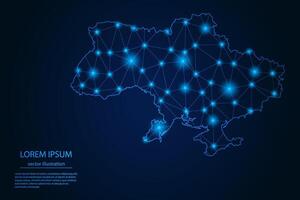 Abstract image Ukraine map - With Blue Glow Dots And Lines On Dark Gradient Background, 3D Mesh Polygon Network Connection. vector