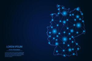 Abstract image Germany map - With Blue Glow Dots And Lines On Dark Gradient Background, 3D Mesh Polygon Network Connection. vector