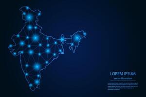 resumen imagen India mapa - con azul resplandor puntos y líneas en oscuro degradado fondo, 3d malla polígono red conexión. vector