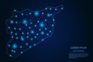 resumen imagen Siria mapa - con azul resplandor puntos y líneas en oscuro degradado fondo, 3d malla polígono red conexión. vector