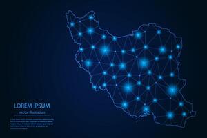 Abstract image Iran map - With Blue Glow Dots And Lines On Dark Gradient Background, 3D Mesh Polygon Network Connection. vector