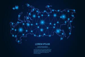 Abstract image Russia map - With Blue Glow Dots And Lines On Dark Gradient Background, 3D Mesh Polygon Network Connection. vector