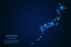 Abstract image Japan map - With Blue Glow Dots And Lines On Dark Gradient Background, 3D Mesh Polygon Network Connection. vector