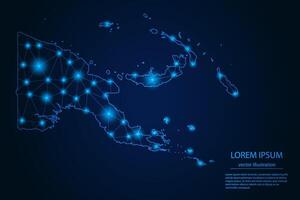resumen imagen Papuasia nuevo Guinea mapa - con azul resplandor puntos y líneas en oscuro degradado fondo, 3d malla polígono red conexión. vector