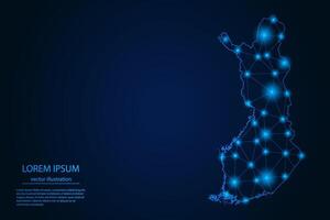 Abstract image Finland map - With Blue Glow Dots And Lines On Dark Gradient Background, 3D Mesh Polygon Network Connection. vector