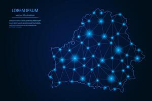 resumen imagen bielorrusia mapa - con azul resplandor puntos y líneas en oscuro degradado fondo, 3d malla polígono red conexión. vector