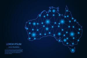 Abstract image Australia map - With Blue Glow Dots And Lines On Dark Gradient Background, 3D Mesh Polygon Network Connection. vector