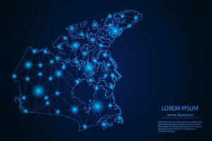 Abstract image Canada map - With Blue Glow Dots And Lines On Dark Gradient Background, 3D Mesh Polygon Network Connection. vector