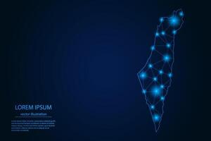 Abstract image Israel map - With Blue Glow Dots And Lines On Dark Gradient Background, 3D Mesh Polygon Network Connection. vector