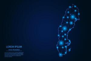 resumen imagen Suecia mapa - con azul resplandor puntos y líneas en oscuro degradado fondo, 3d malla polígono red conexión. vector