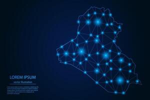 resumen imagen Irak mapa - con azul resplandor puntos y líneas en oscuro degradado fondo, 3d malla polígono red conexión. vector