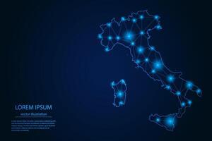 Abstract image Italy map - With Blue Glow Dots And Lines On Dark Gradient Background, 3D Mesh Polygon Network Connection. vector