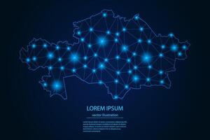 Abstract image Kazakhstan map - With Blue Glow Dots And Lines On Dark Gradient Background, 3D Mesh Polygon Network Connection. vector