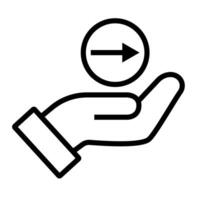 Simple providing hand and arrow icon. vector