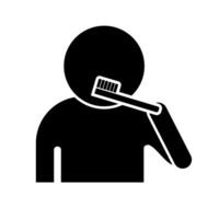 Man brushing his teeth silhouette icon. vector