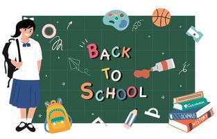 back to school background with stationery for horizontal design vector