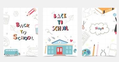 back to school background with stationery for a4 vertical design vector