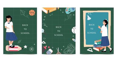 back to school background with stationery for a4 vertical design vector