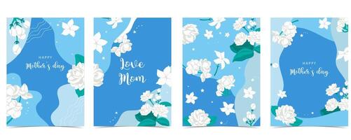 mother's day blue invitation with jasmine for a4 vertical design vector