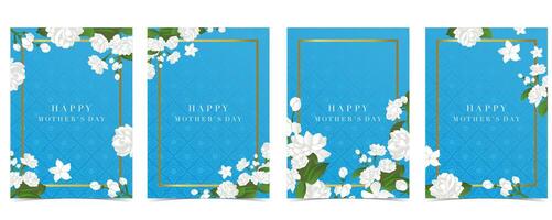 mother's day blue invitation with jasmine for a4 vertical design vector