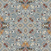Vintage Arabic pattern. Persian colored carpet. Rich ornament for fabric design, handmade, interior decoration, textiles. Blue background. vector