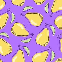 Pear seamless pattern in outline style. Colorful design for wallpaper, package, textile. illustration on a violet background. vector