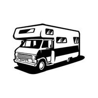 clásico Clásico rv camper camioneta motor hogar caravana monocromo aislado vector