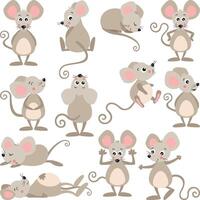 Set digital collage of cute mouse vector