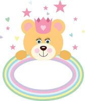 Cute princess teddy bear with oval empty label vector