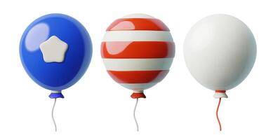 3D balloons icons for 4th July blue, red and white with stars and stripes holiday elements vector