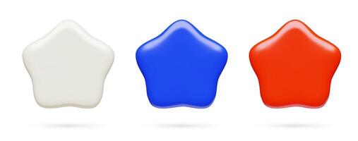 Minimal 3D blue white and red star shape icons three dimensional design elements set vector