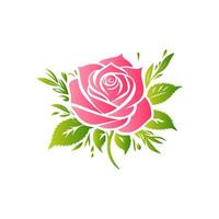 Pink rose flowers, floral decorated with gorgeous multicolored blooming flowers and leaves border. Spring botanical flat illustration on white background vector