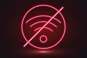 poster no wifi signal, connection, text red neon glow, on the background of a brick wall, for nightclub, bar vector